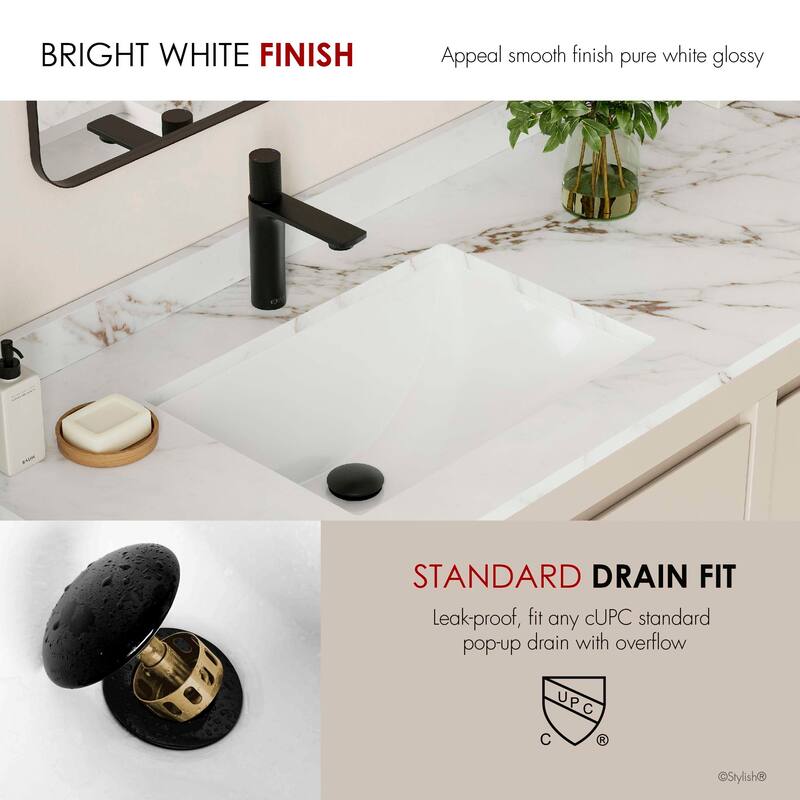 21.25"W x 14.5"D White Rectangular Undermount Bathroom Sink Set of 2