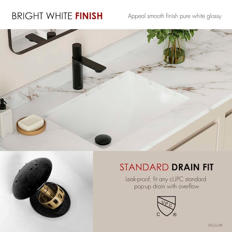 21.25"W x 14.5"D White Rectangular Undermount Bathroom Sink