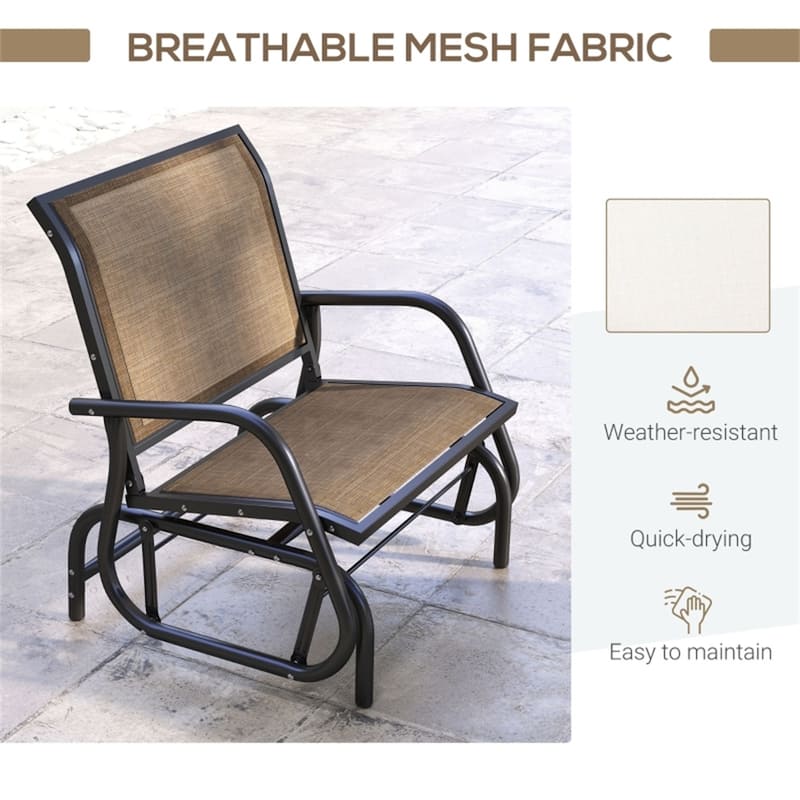 Comfortable Outdoor Glider Chair with Steel Frame and Weather-Resistant Mesh Curved Armrests - 29.5" W x 26" D x 33.5" H