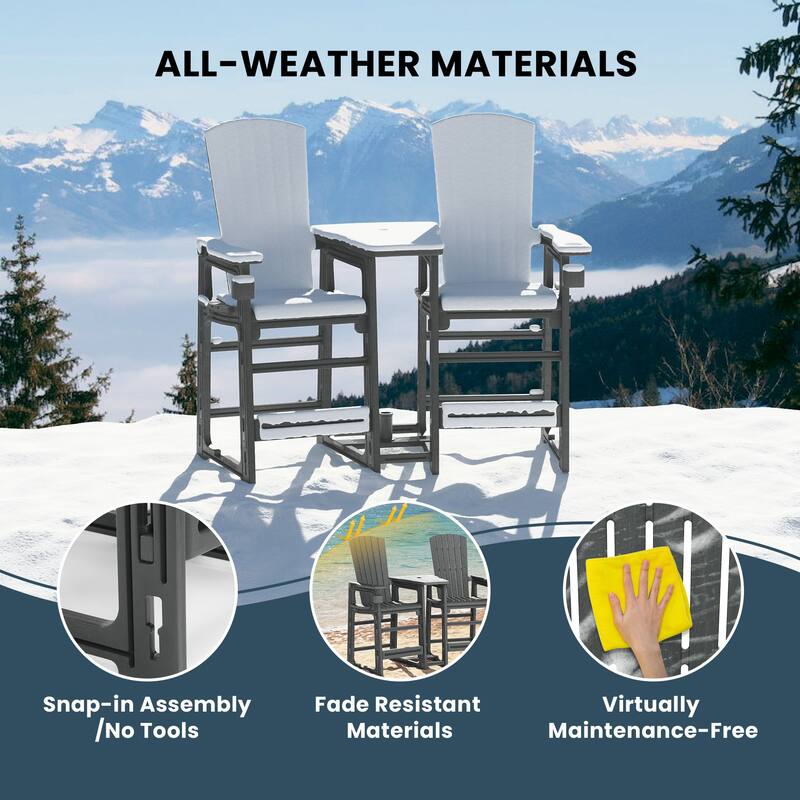 Polytrends Coastline Outdoor Poly Bar Chair Set with Connecting Tray & Cup Holder
