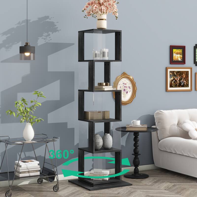 6-Tier Multi-Function Rotating Bookshelf, Floor Rack with Acrylic Plate