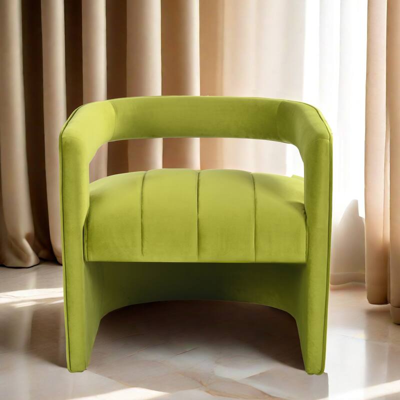 Green Modern 24.25" Upholstered Velvet Accent Chair with Ribbed Detail and Luxury Curved Fully