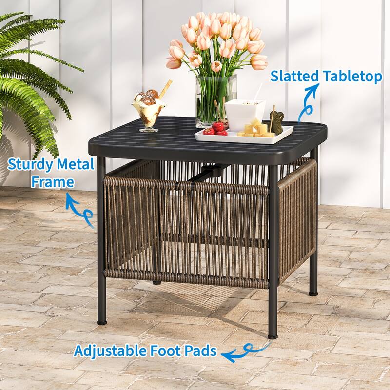 Gymax 2 PCS Outdoor PE Rattan Side Table w/ 1.57'' Umbrella Hole
