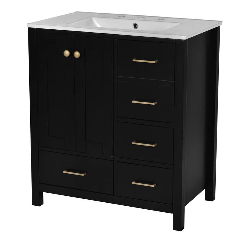Bathroom Vanity with Resin Sink Combo, Storage Cabinet with 4 Drawers and Soft Closing Doors, Vanity Set with Storage Shelf