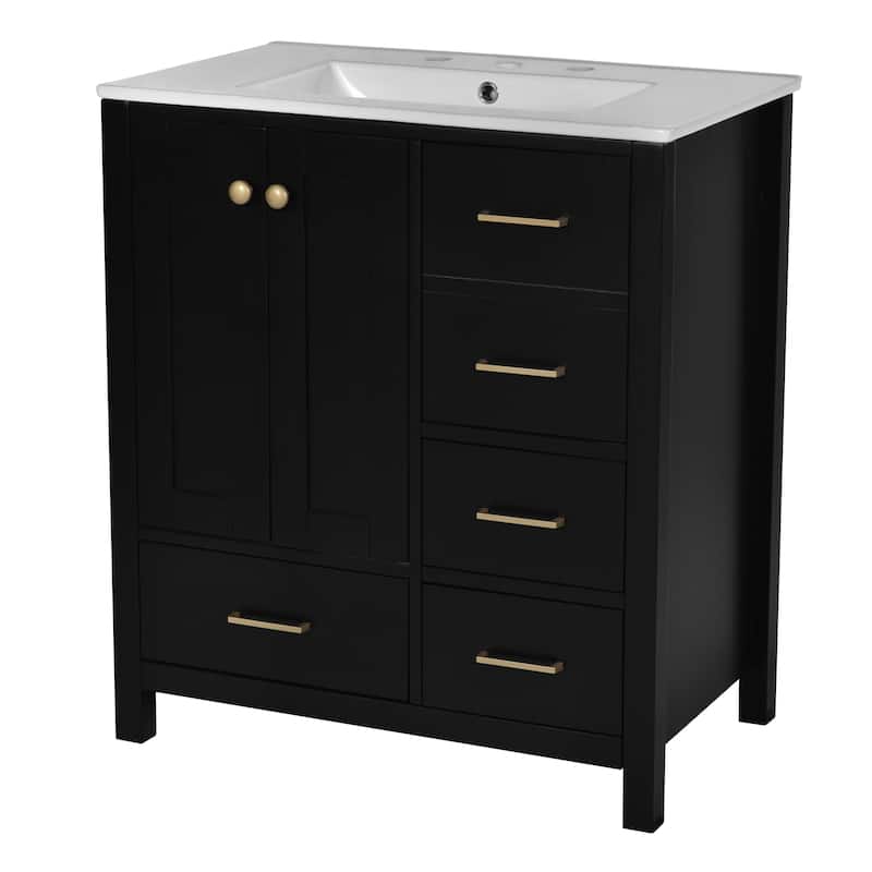 GDFStudio - Haverhill Modern Freestanding Bathroom Vanity with Ceramic Sink and 4 Drawers & Soft Closing Doors - 30'W