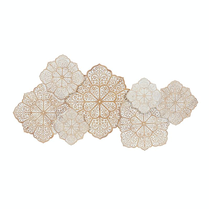 White Wood Intricately Carved Floral Home Wall Decor