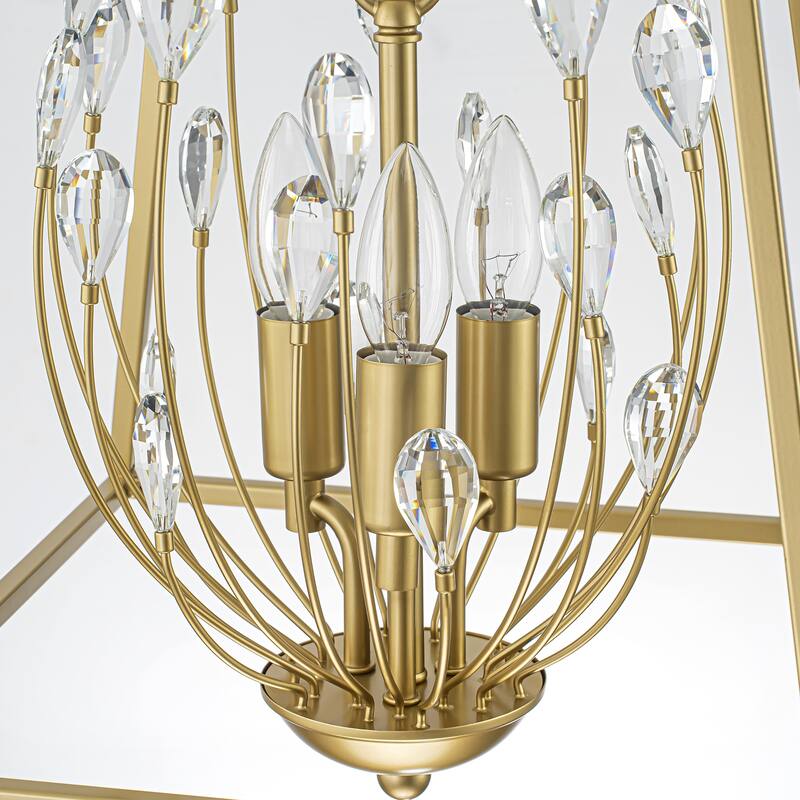 3-Light Transitional Metal & Crystal Chandelier with Adjustable Height for Dining Room - 3 Light