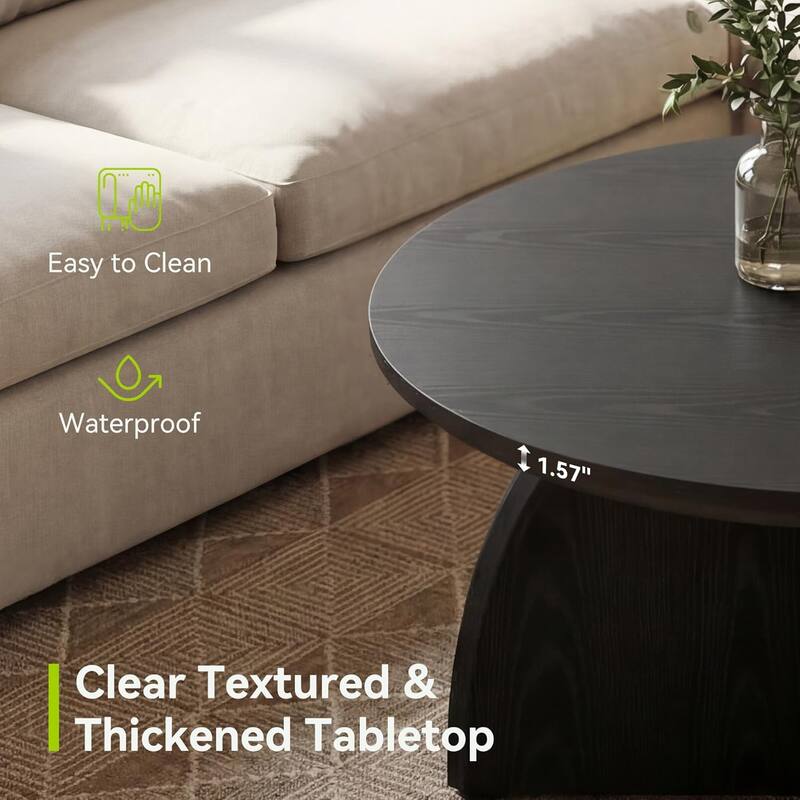 31.5 Inch Black Round Coffee Table, Simple Modern Low Center Table for Living Room Home Office, Sturdy & Easy Assembly