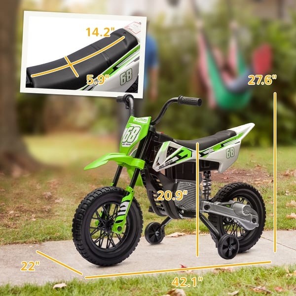 dimension image slide 1 of 3, Kids 12V Electric Motorcycle with Smooth Speed Control, Training Wheels