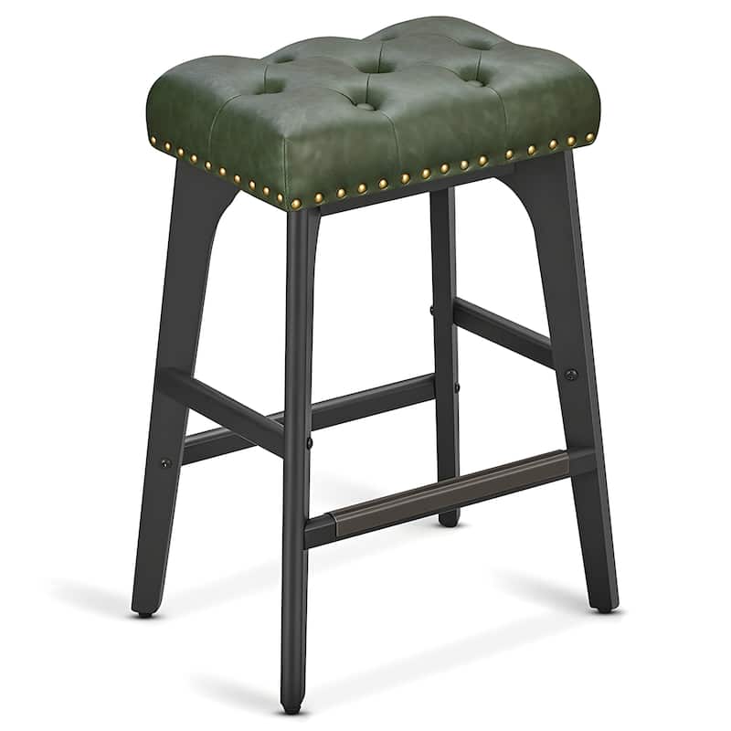 Set of 2 Counter Height Bar Stools Modern Kitchen Barstools with Backrest Perfect for Island or Counter - 12.6"D x 17.3"W x 26"H - Forest-Green