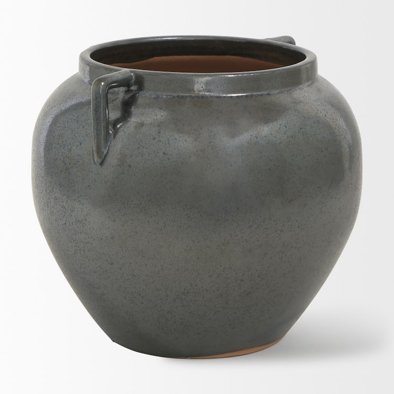 Kora Dark Gray And Brown Metallic Double Ear Vase (9") - 9.4L x 9.4W x 8.5H