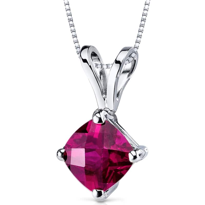 14k White Gold 1.11 ct Created Ruby Pendant Necklace