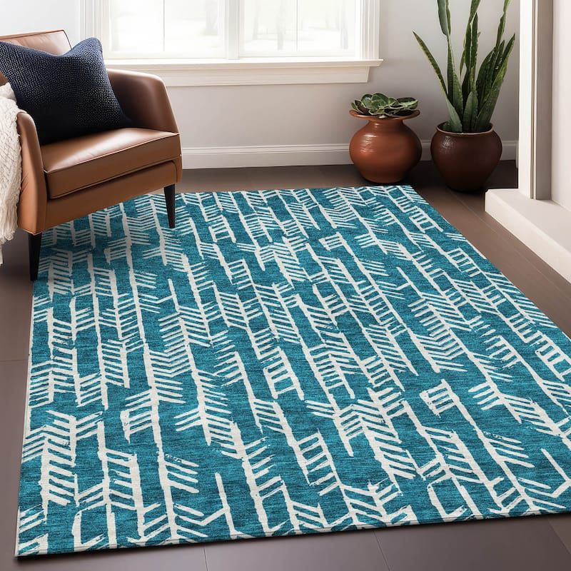 Premium Washable Super Soft Modern Arrows Mayfield Rug - Teal - 2'6" x 3'10"