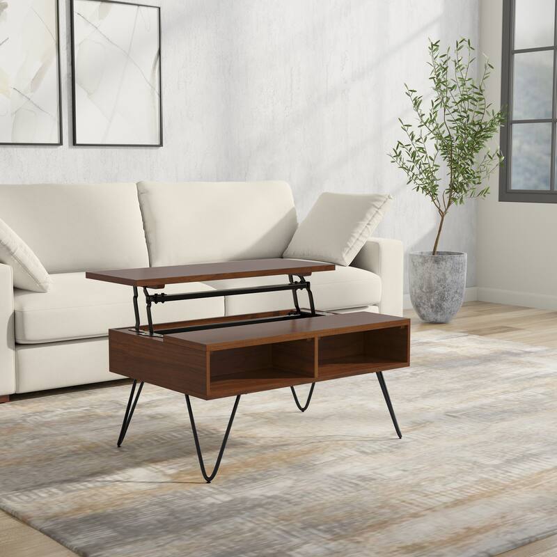 Moreno Rectangle Industrial Lift Top Coffee Table - 24"D x 36" W x 18" H - Walnut