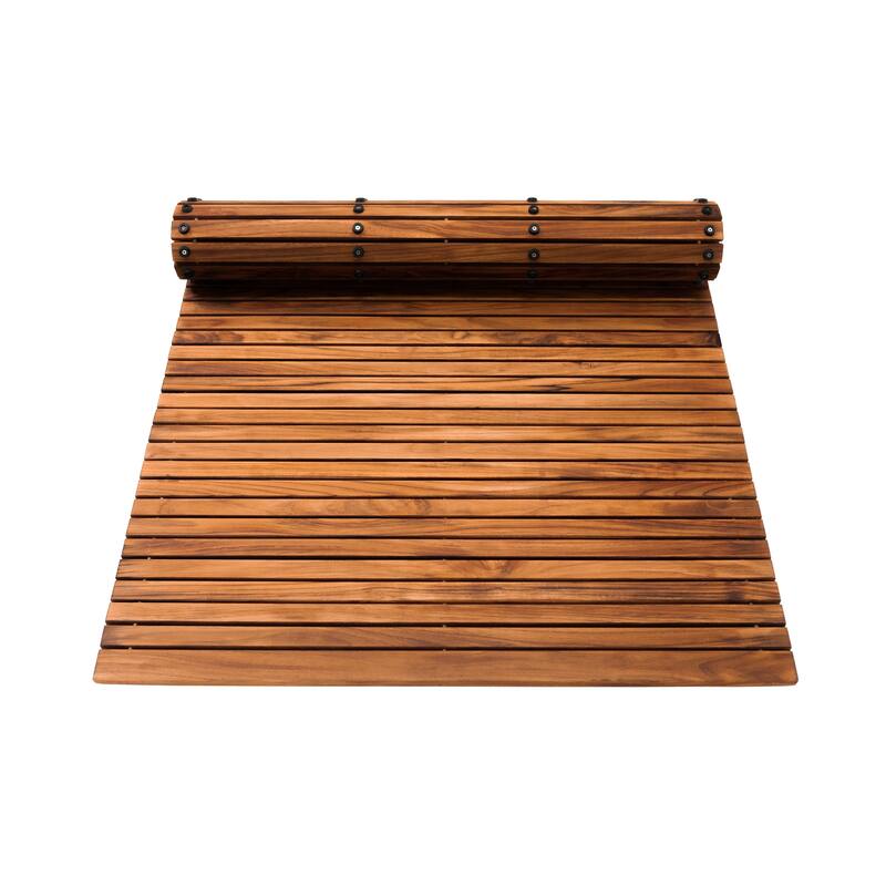 Nordic Style Oiled Extra Large Teak String Mat with Rubber Footing 59″ x 35″