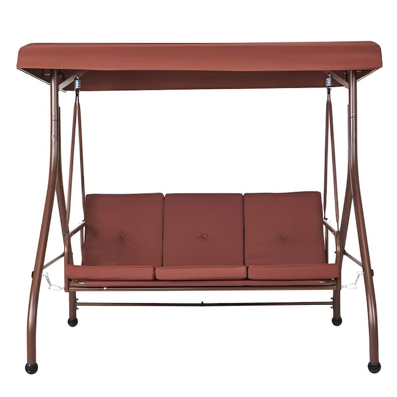 3-Seat Outdoor Swing Chair with Canopy and Cushions for Patio or Porch - 72.8"×46.1"×46.1" - Brown
