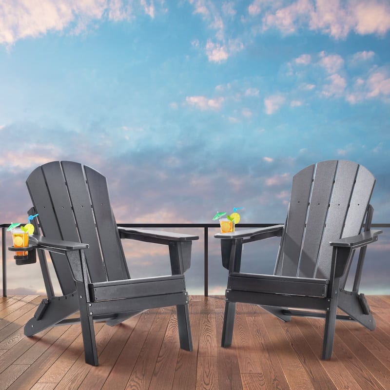 Set of 2 HDPE Folding Adirondack Chair with Wider Seat and Curved Backrest Ideal for Outdoor Use - 31.5 × 29.7 × 36.0 in - Grey