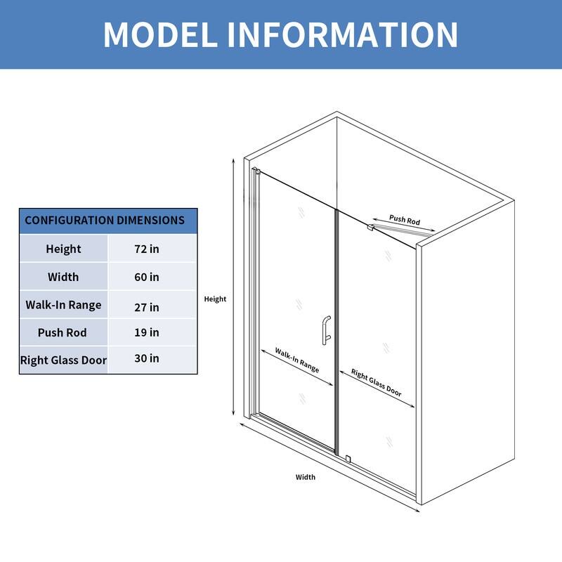 Alvana 60‘’×72'' Semi-Frameless Hinged Shower Door