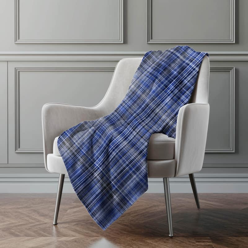 Premium Machine Washable Plaid Sherpa Throw Blanket - Navy - 4'2" x 5'10"