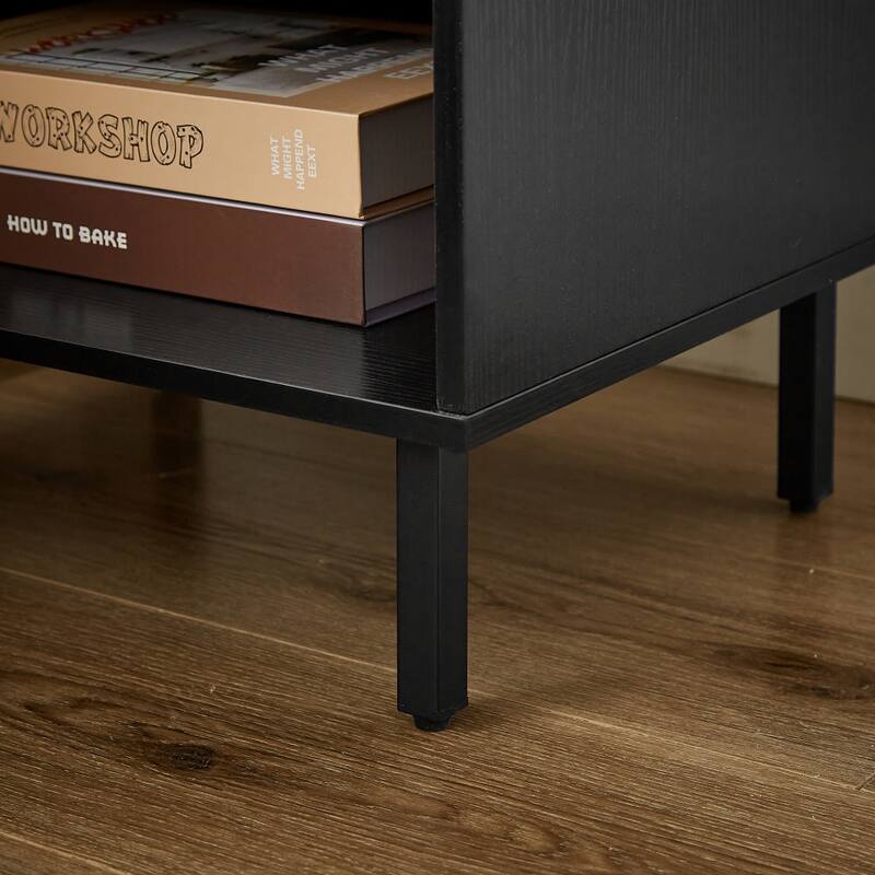 GDF Studio - Mid-Century Modern Nightstand Set with Slatted Grille Door Design and Metal Legs