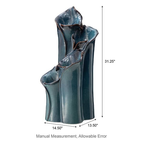 dimension image slide 3 of 7, Glitzhome 26"H/ 31"H 4-Tier LED Vase-Shaped Ceramic Outdoor Floor Fountain with Birds/ Lotus