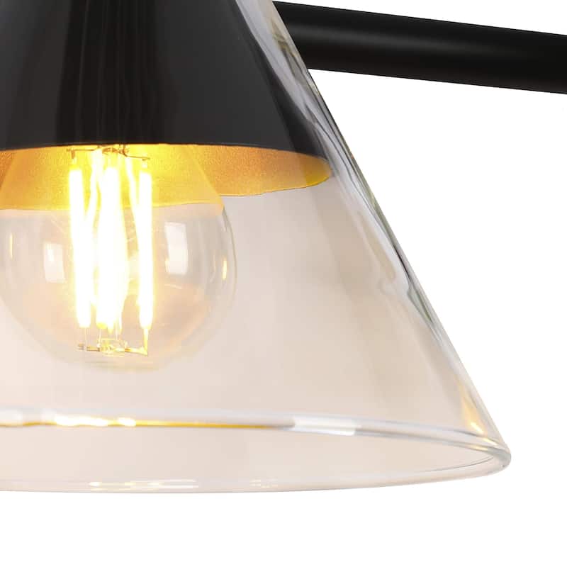 Petia Modern Farmhouse 4-Lights Black Bathroom Vanity Lights Wall Lamps with Cone Glass Shade - L 28" x D 6.7" x H 6.7"