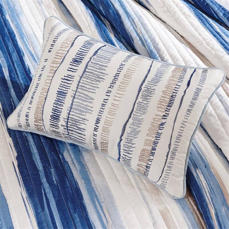 GDF Studio - Watercolor Stripe Reversible Quilt Set with Decorative Pillows