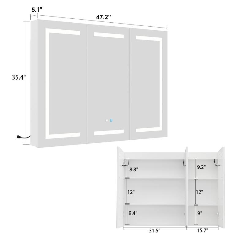 Lighted Medicine Cabinet with Mirror 35.4/47.2 Inch Bathroom Cabinet