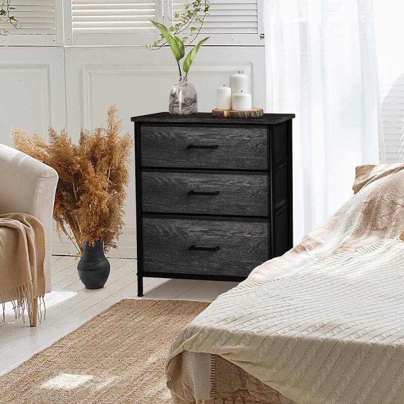 Nightstand 3-Drawer Shelf Storage - Bedside Furniture End Table Chest