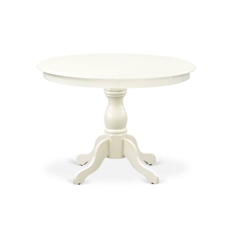 East West Furniture 5 Piece Dining Set- a Round Dining Table with Pedestal and 4 Linen Fabric Kitchen Chairs, (Finish Options)