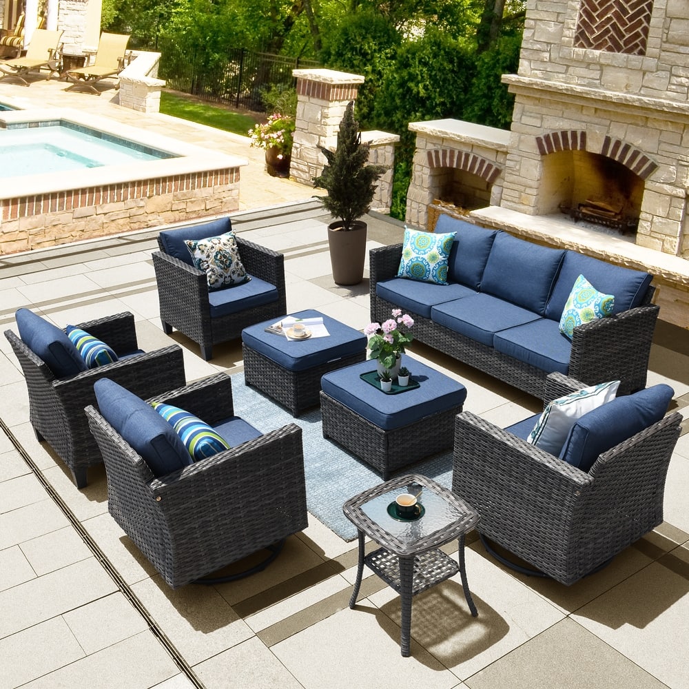 OVIOS 8-Piece Swivel Chairs Patio Wicker Conversation Furniture Set