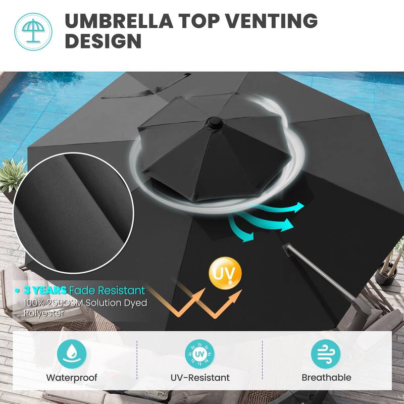 10 FT x 13 FT Outdoor Luxury Solar LED Patio Cantilever Umbrella With Base