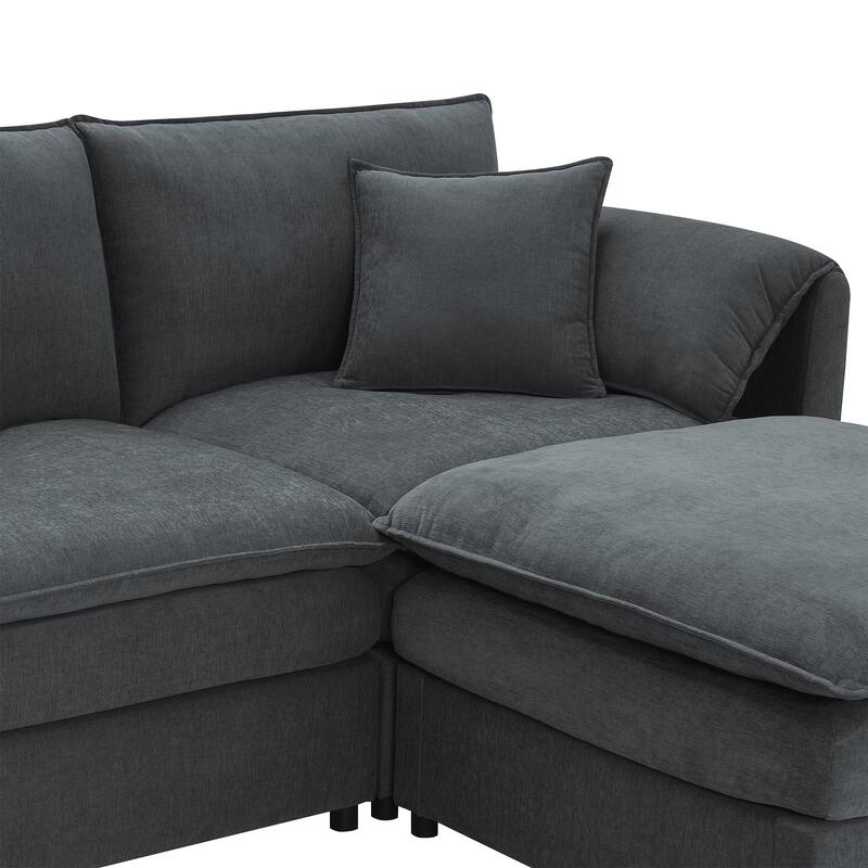 134" Chenille U-Shaped 6-Seater Modular Sectional Sofa with Double Cushions and Detachable Ottomans for Flexibility