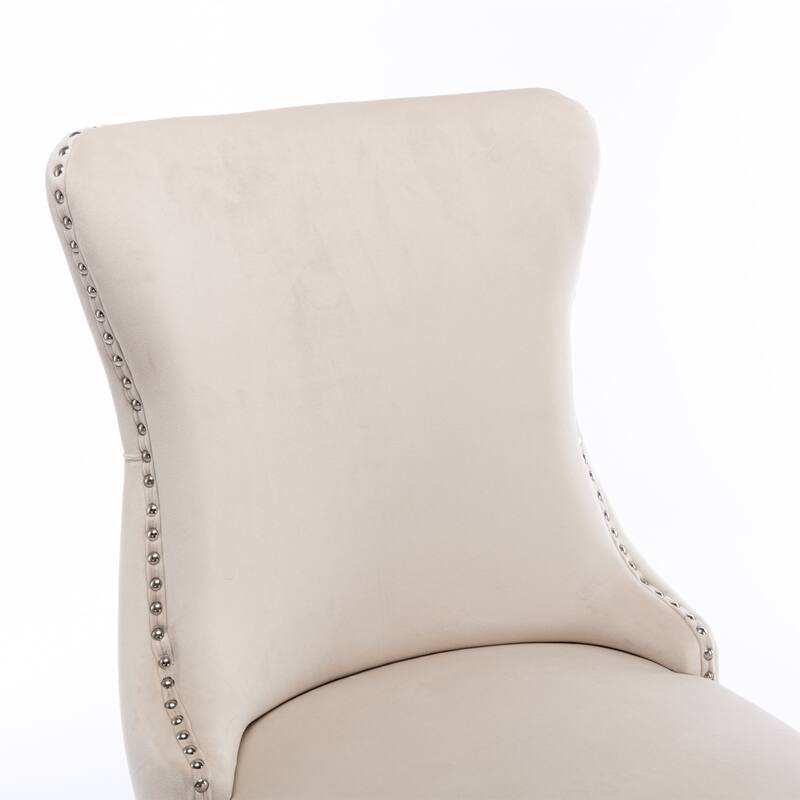 Wing Upholstered Dining Chair w/ Nailhead Trim & Solid Wood Legs Set of 2 - Black