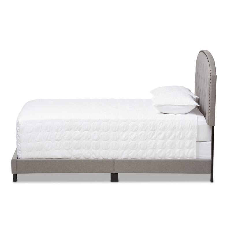 Queen Size Upholstered Bed - Light Grey Fabric Bed with Tufting & Wood Frame