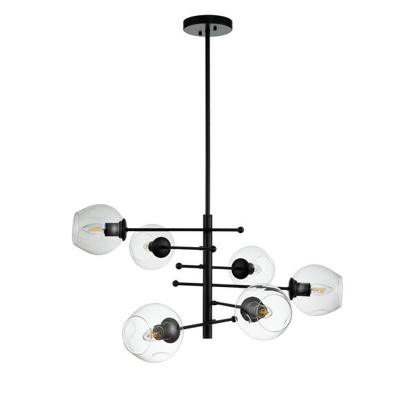 slide 4 of 6, 6-Light Modern Matte Black Sputnik Chandelier with Wrought Iron and Clear Glass Accents - W:30.7" W:30.7" - Matte Black
