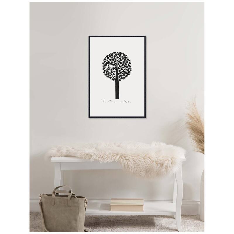 Kate and Laurel Sylvie Black and White Love Tree Linocut Framed Canvas by Giuliana Lazzerini