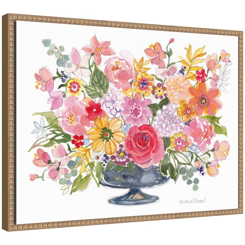 Kate and Laurel Sylvie Bright Floral Juicy Arrangement With Pencil Framed Canvas by Patricia Shaw - 24x18 - Natural