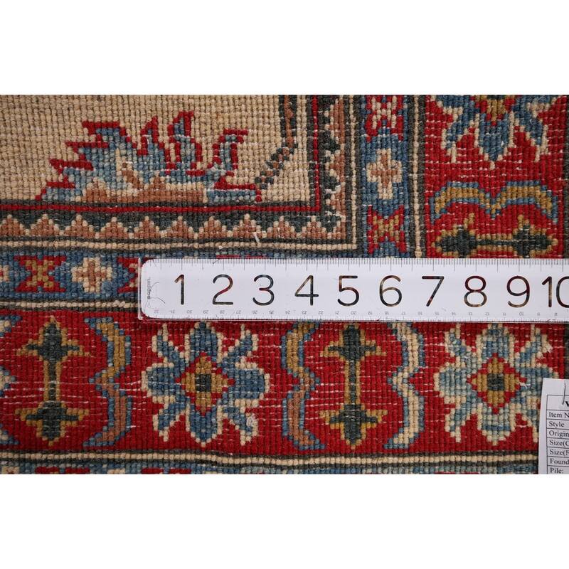 Traditional Kazak Oriental Foyer Rug Handmade Beige Wool Carpet - 3'3" x 4'11"