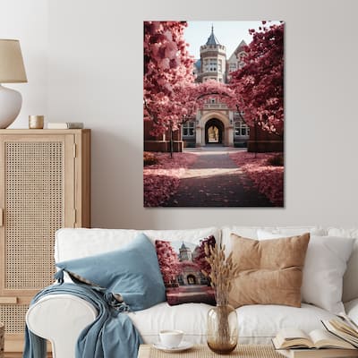 Designart "University Pink Welcome Extremely" College & University Buildings Metal Art Print
