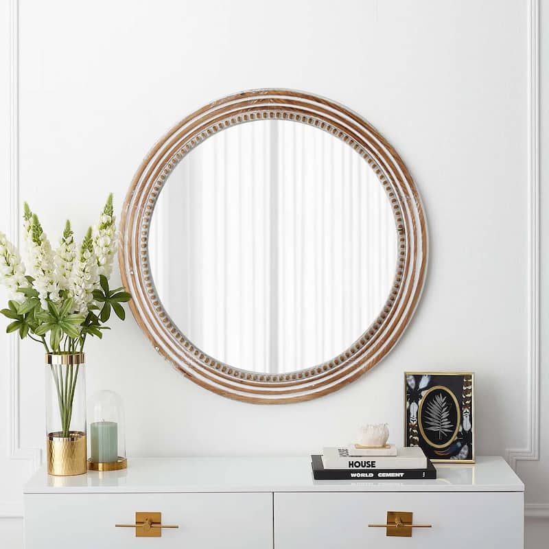 GDF Studio - Elara Beaded Round Farmhouse Wall Mirror