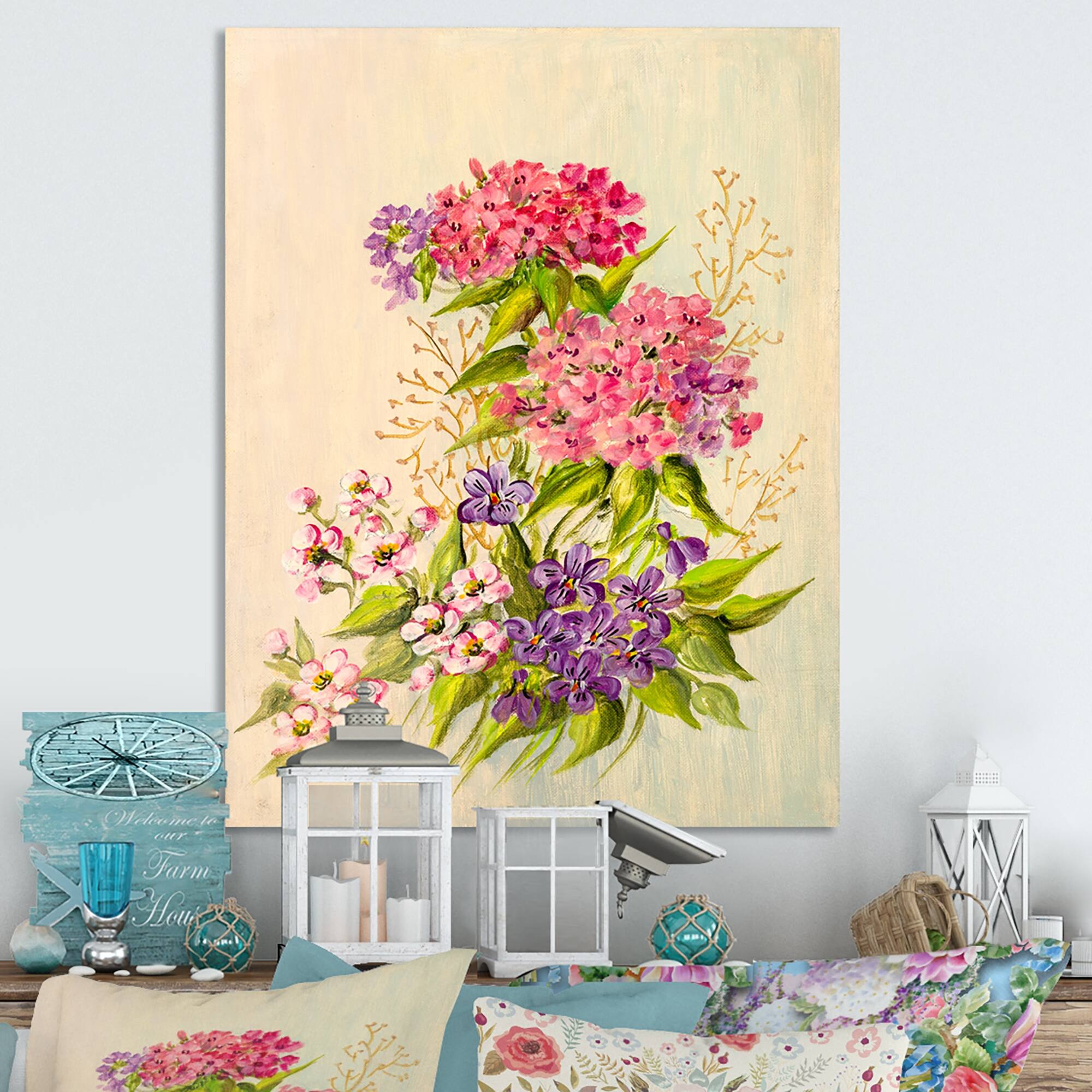 Designart "Still Life Of Pink And Purple Flowers" Traditional Canvas