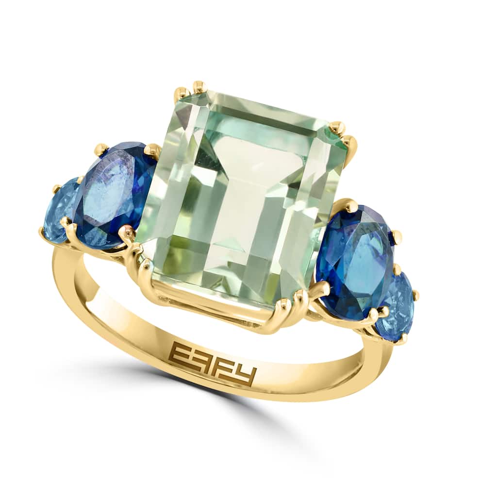 EFFY 14K Gold ,Green Amethyst,London Blue Topaz,Chrome Diopside Ring