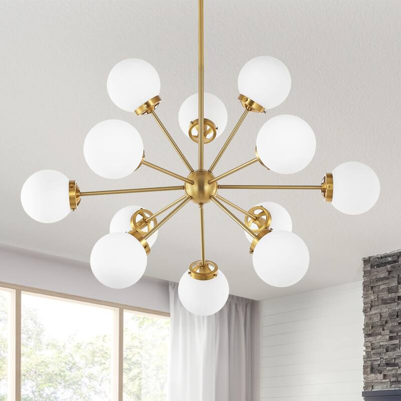 GetLedel 12-Light Modern Sputnik Sphere Chandelier with Glass Globe Shades - 39.5"