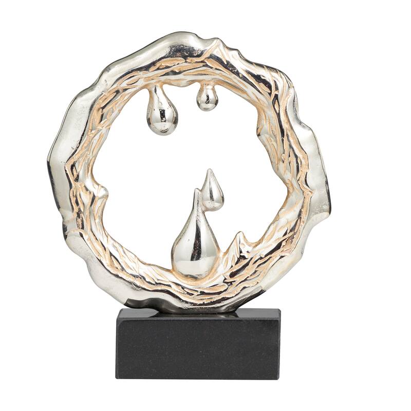 Striking Silver Aluminum Metal Abstract Sculpture with Marble Base