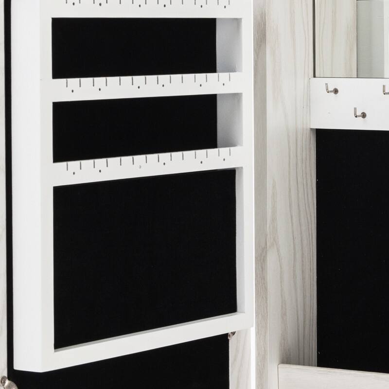 24-inch White Wall-mounted Lockable Mirrored Jewelry Armoire Cabinet