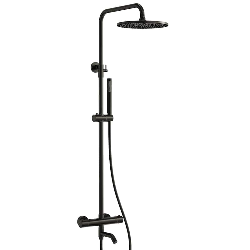 Height Adjustable Thermostatic Shower System with Tub Spout, 10" Rain Shower Head, Hand Shower, Brass Valve