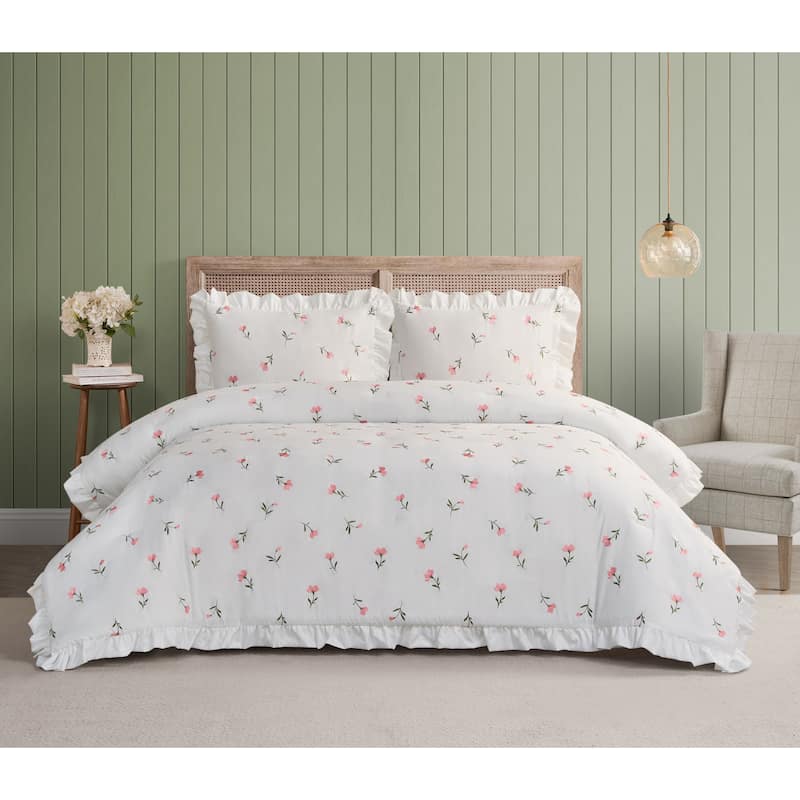 Lana 3 Piece Reversible Comforter Set - Beige, Green, Pink - Queen - 3 Piece