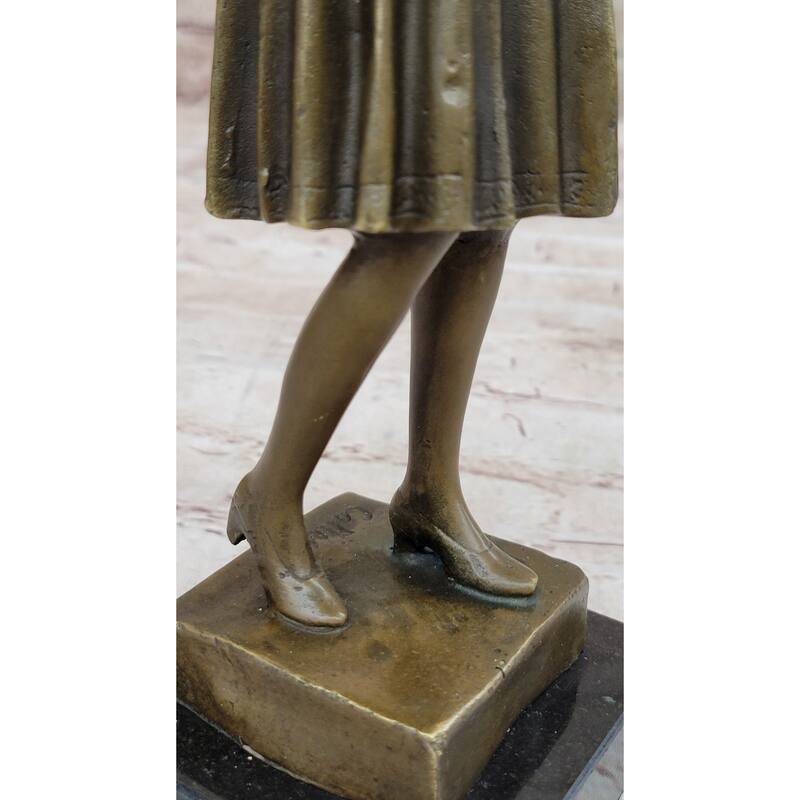 Art Deco Period Girl In Hat Bronze Statue Sculpture Figure 11.5 Inches X 3.5 Inches