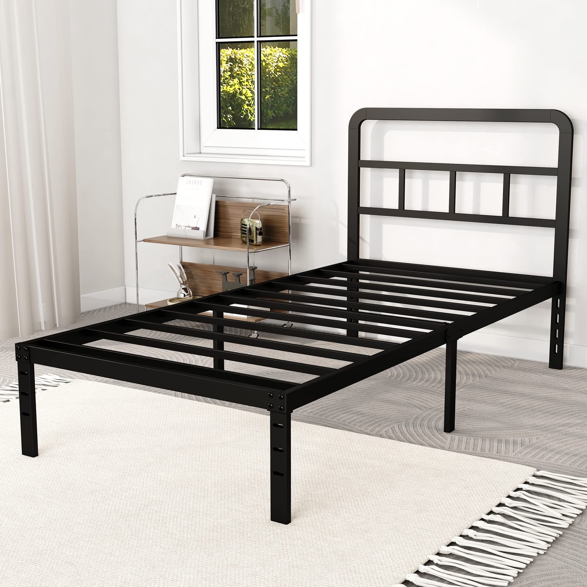 14 Inch Twin XL Bed Frame with Headboard No Box Spring Needed Metal Platform Heavy Duty Steel Slat Mattress Foundation